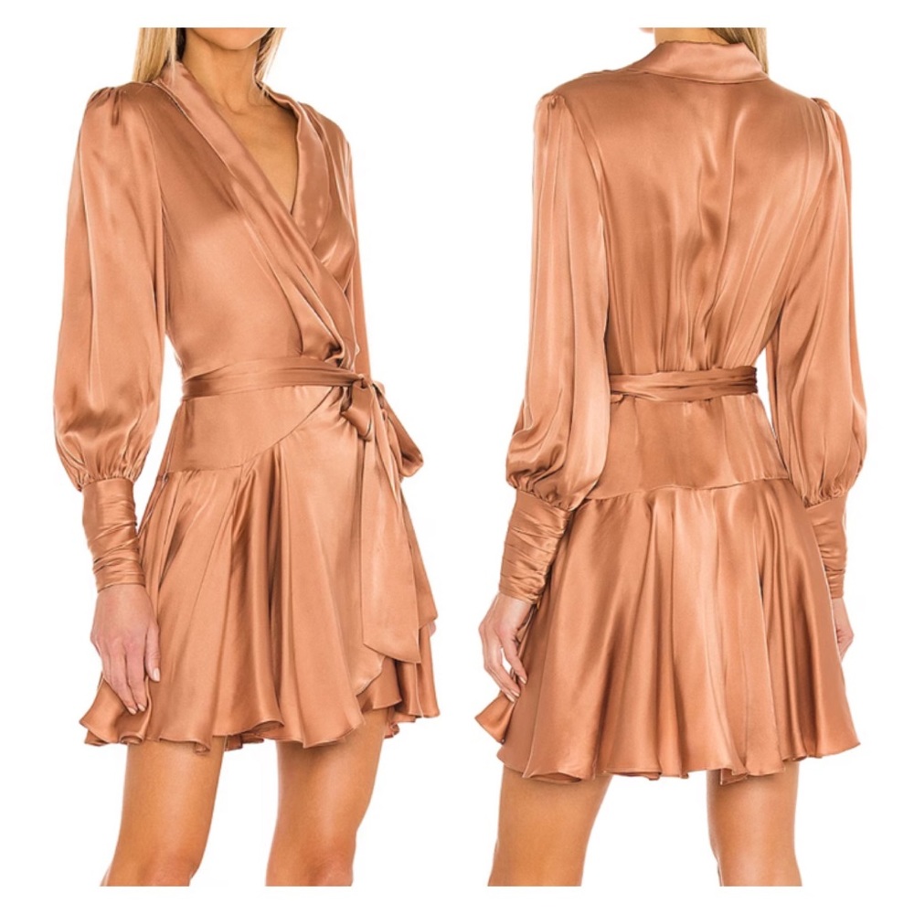Zimmermann nude silk wrap dress